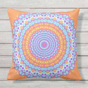 Coussin D'extérieur Conception rose orange de fête 4 de mandala