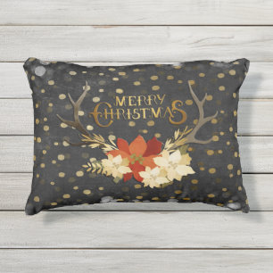 Coussin D'extérieur Confettis floraux d'andouillers de Joyeux Noël