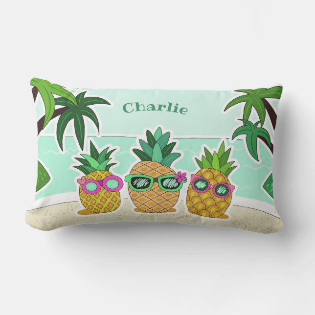 Coussin D'extérieur Cool Beach Ananas nom personnalisé jeter des oreil (Recto)