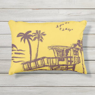Coussin D'extérieur Cool Vintage Jaune Tropical Beach Croquis