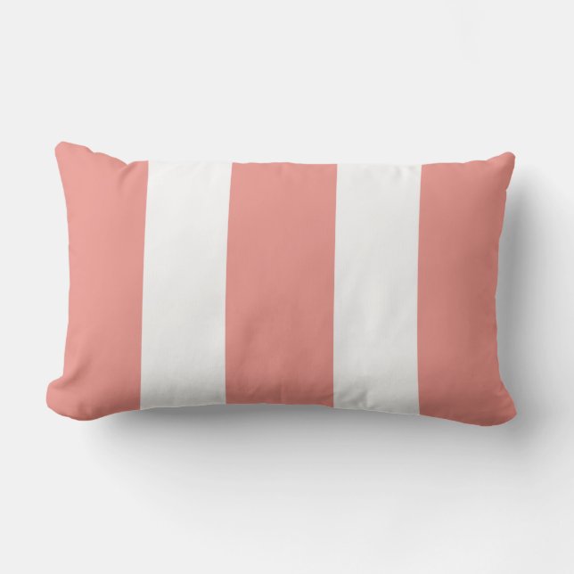 Coussin D'extérieur Corail Brûlé et Rayures de Cabane Blanches Extérie (Recto)