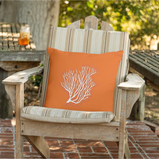 Coussin D'extérieur Corail de mer orange kaki décoratif (Chaise)