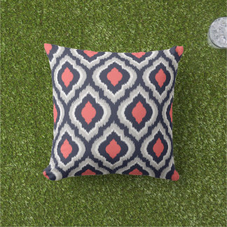 Coussin D'extérieur Corail gris et marine Ikat Monogramme marocain
