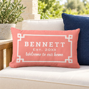 Coussin D'extérieur Coral Monogramme Clé Grecque Bienvenue