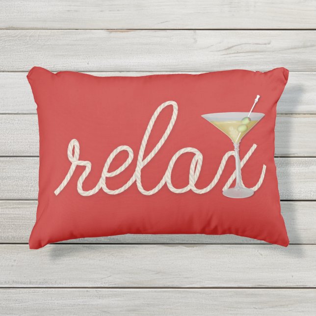 Coussin D'extérieur corde nautique "relax" avec cocktail martini (Devant)