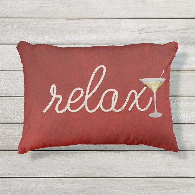 Coussin D'extérieur corde nautique sur rouge avec martini et détendre  (Devant)