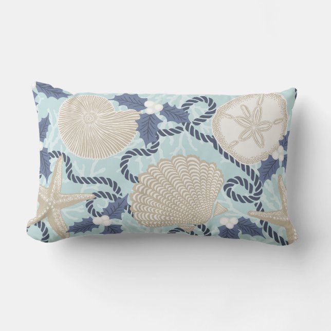 Coussin D'extérieur Cote de Noël Coastal Tropical Coques de mer -Bleu (Recto)