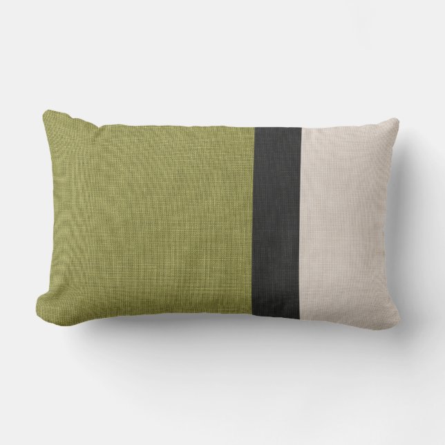 Coussin D'extérieur Couleur Bloc Linge Look Vert Beige Noir extérieur (Recto)