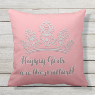 Coussin D'extérieur Couronne de pageant rose argentée Happy Girls les