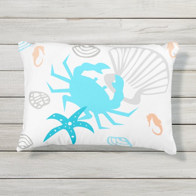 Coussin D'extérieur Crabe De Plage Côtière Nautique Lève Oreiller (Dos)