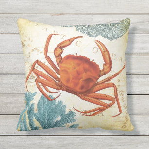 Coussin D'extérieur Crabe et corail rouges colorés tropicaux