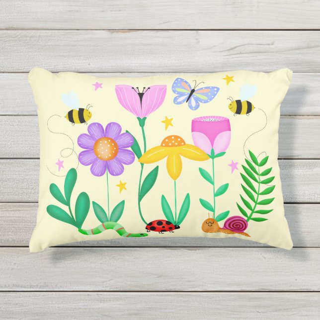 Coussin D'extérieur Créatures de jardin heureuses (Devant)