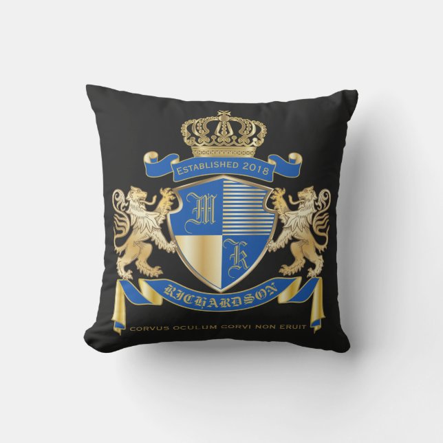 Coussin D'extérieur Créez votre propre manteau d'emblème bleu de lion (Recto)