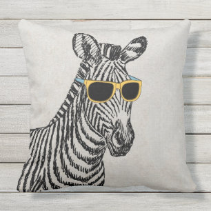 Coussin D'extérieur Croquis de zèbre cool mignon et drôle avec lunette