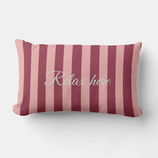 Coussin D'extérieur Custom Burgundy, Pink & Blue Striped Lumbar Pillow (Recto)