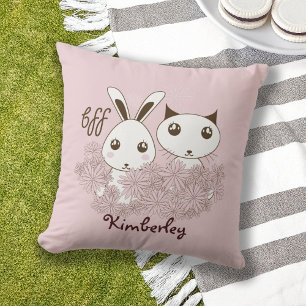 Coussin D'extérieur Cute Bunny Kitten Animal Amis Filles roses Enfants