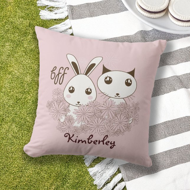 Coussin D'extérieur Cute Bunny Kitten Animal Amis Filles roses Enfants (Créateur téléchargé)