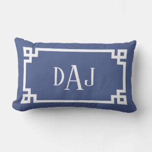 Coussin D'extérieur DAJ Blue and White Greek Key Script Monogramme
