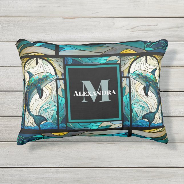 Coussin D'extérieur Dauphin bleu turquoise Look en verre tendu Accent (Devant)