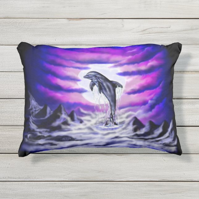 Coussin D'extérieur Dauphin clair de lune (Devant)