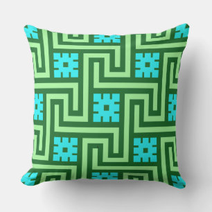 Coussin D'extérieur Déco clé grecque, turquoise et Jade vert
