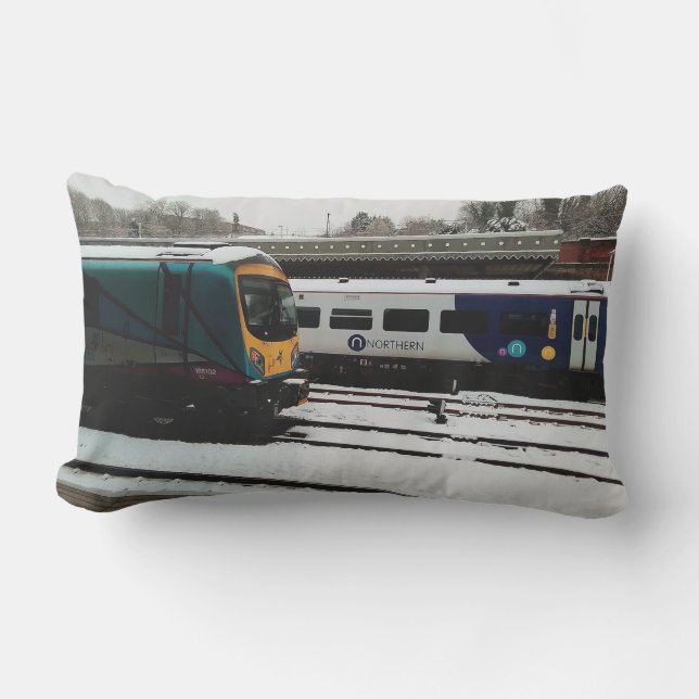Coussin D'extérieur Deux trains, dans la neige (Recto)