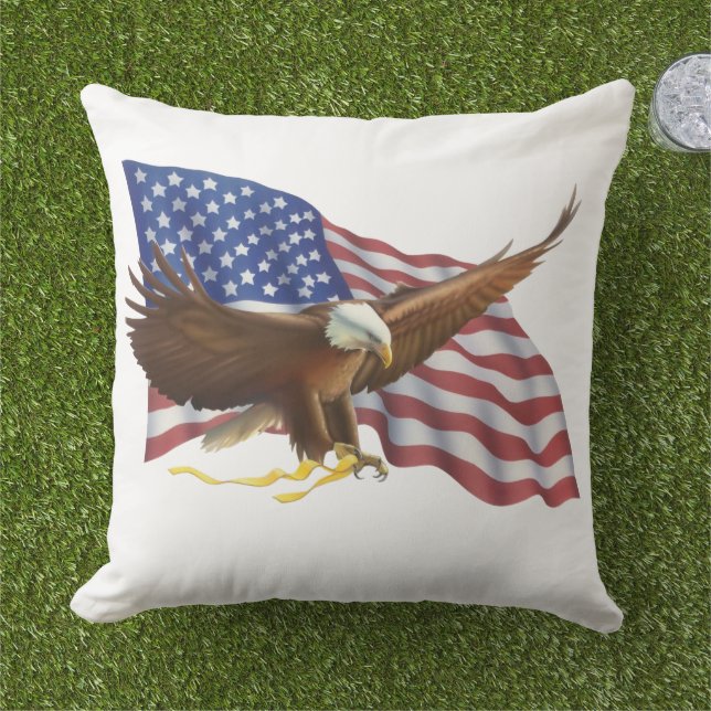 Coussin D'extérieur Drapeau américain et aigle (Herbe)
