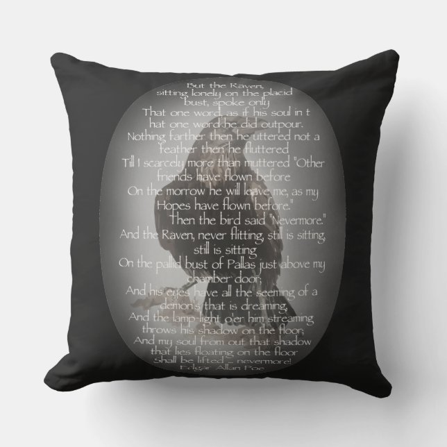 Coussin D'extérieur Edgar Allan Poe Le Corbeau Poème Corbeau Aquarelle (Recto)