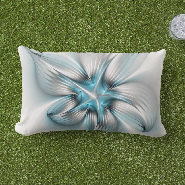 Coussin D'extérieur Élégance florale Art moderne Abstrait bleu fractal (Herbe)