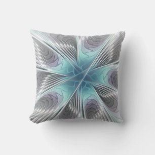 Coussin D'extérieur Elégance Moderne Bleu Gris Blanc Fractage Art Flow