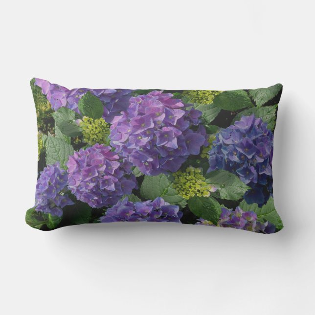 Coussin D'extérieur Elégant bleu violet magenta vert hydrangée florale (Recto)