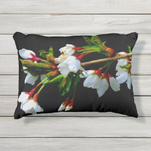 Coussin D'extérieur Élégant noir blanc fleuri blanc Blossom