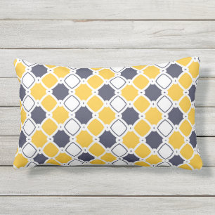 Coussin D'extérieur Élégant ornemental, blanc, bleu marine, jaune