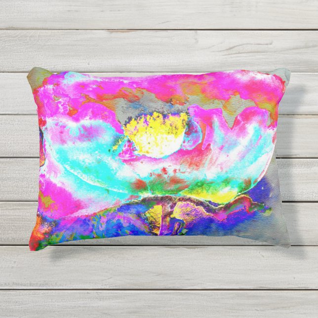 Coussin D'extérieur Elégant Pink floral Poppy aquarelle peinture (Devant)