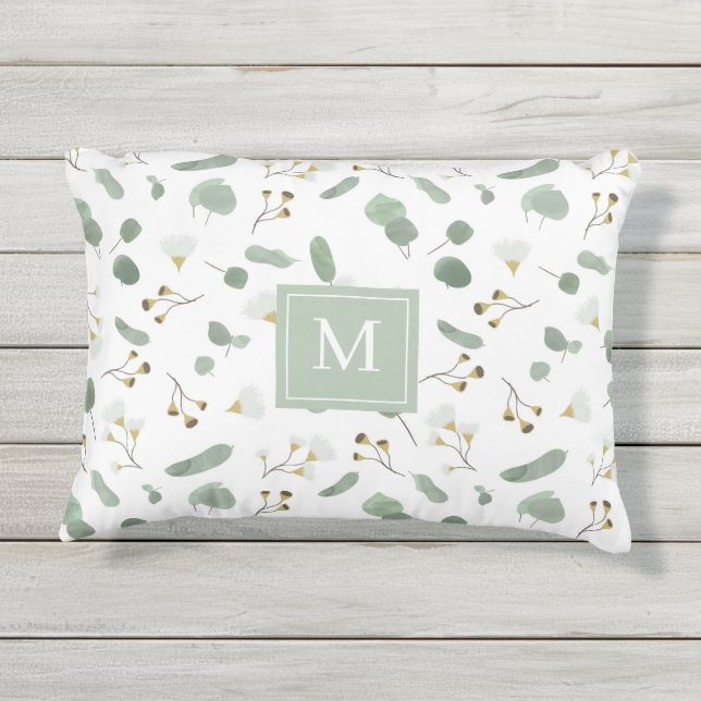 Coussin D'extérieur Eucalyptus Vert argent Dollar Monogramme (Dos)