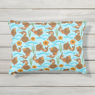 Coussin D'extérieur Famille de loutres Fleurs oranges Floral Animal aq