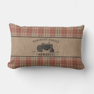 Coussin D'extérieur Family Farmhouse Tractor Red Plaid Burlap Patio
