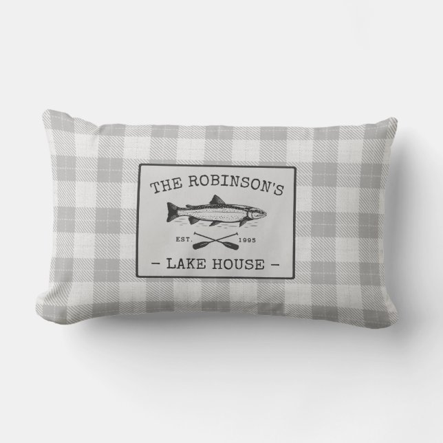 Coussin D'extérieur Family Lake House Oars Fish White Plaid Extérieur (Recto)