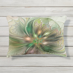 Coussin D'extérieur Fantaisie Abstraite Moderne Fleur Fractale Colorée