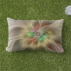 Coussin D'extérieur Fantaisie florale avec abstrait fractal moderne or