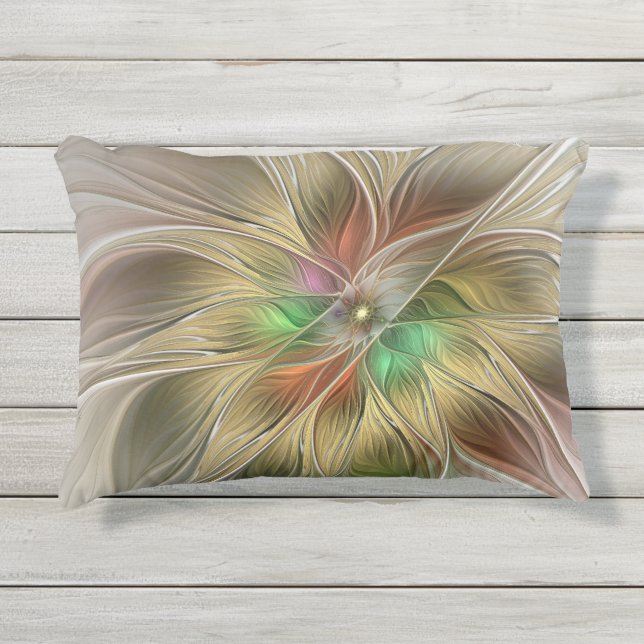 Coussin D'extérieur Fantaisie florale avec fractale abstraite moderne  (Devant)