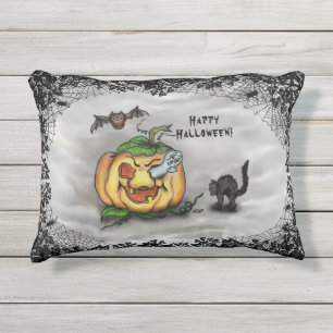 Coussin D'extérieur Fantôme, chauve-souris et chat, Bonne Halloween !