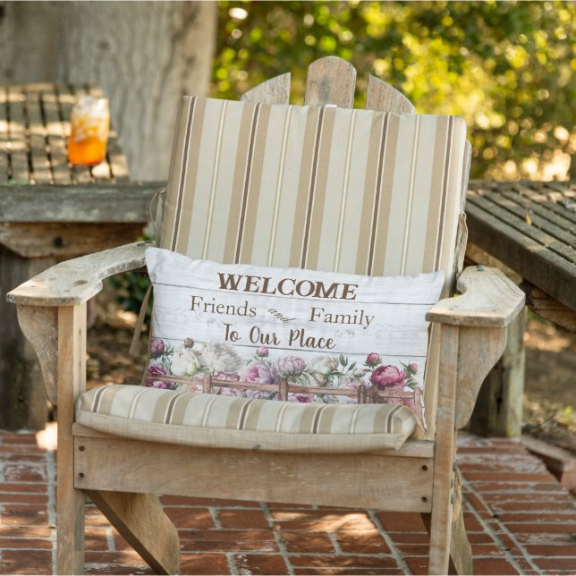 Coussin D'extérieur Farmhouse Country Spring Peonies Bienvenue (Chaise)