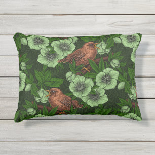 Coussin D'extérieur Feu et hellebore sur vert foncé