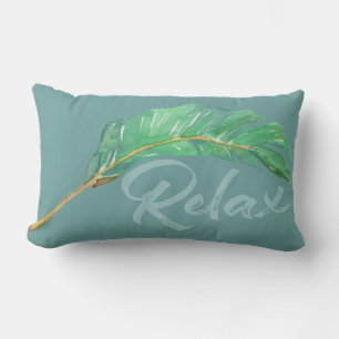 Coussin D'extérieur Feuille de bananier tropicale bleu vert aquarelle