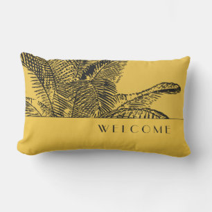 Coussin D'extérieur Feuille de palme Tropicale Jaune Dorée et Noire   