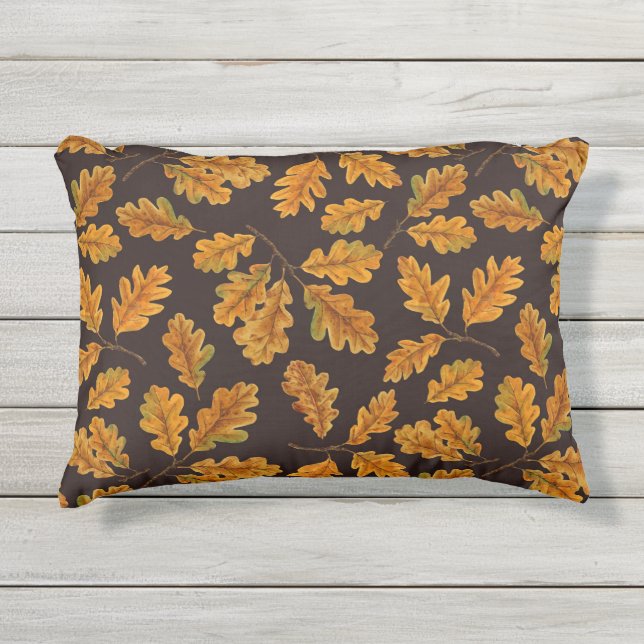Coussin D'extérieur Feuilles de chêne automnal sur brun foncé (Devant)