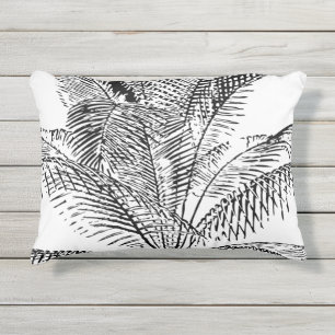 Coussin D'extérieur Feuilles de palmier noir et blanc Motif Abstrait