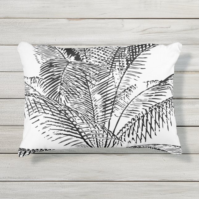 Coussin D'extérieur Feuilles de palmier noir et blanc Motif Abstrait (Devant)