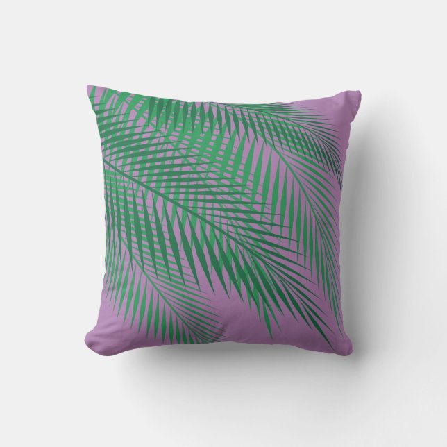 Coussin D'extérieur Feuilles de palmiers tropicaux sur violet - extéri (Recto)